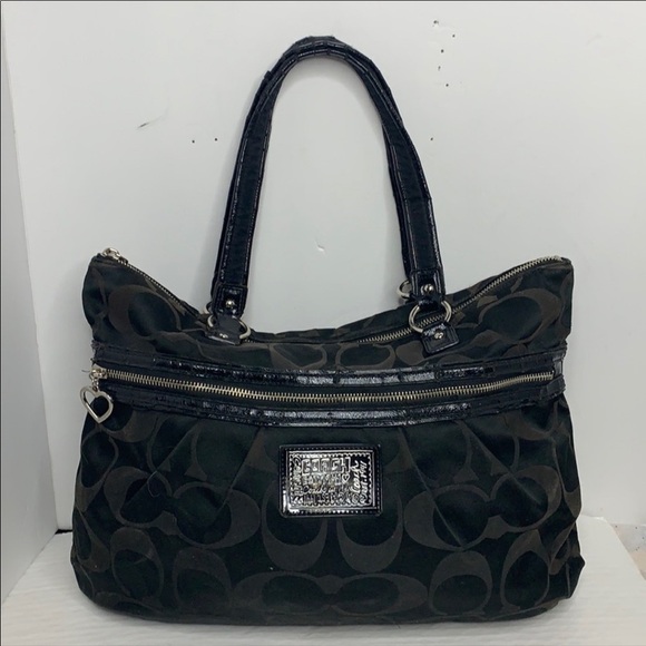 Black Coach Poppy Signature Jacquard Tote F20026 - Picture 1 of 10